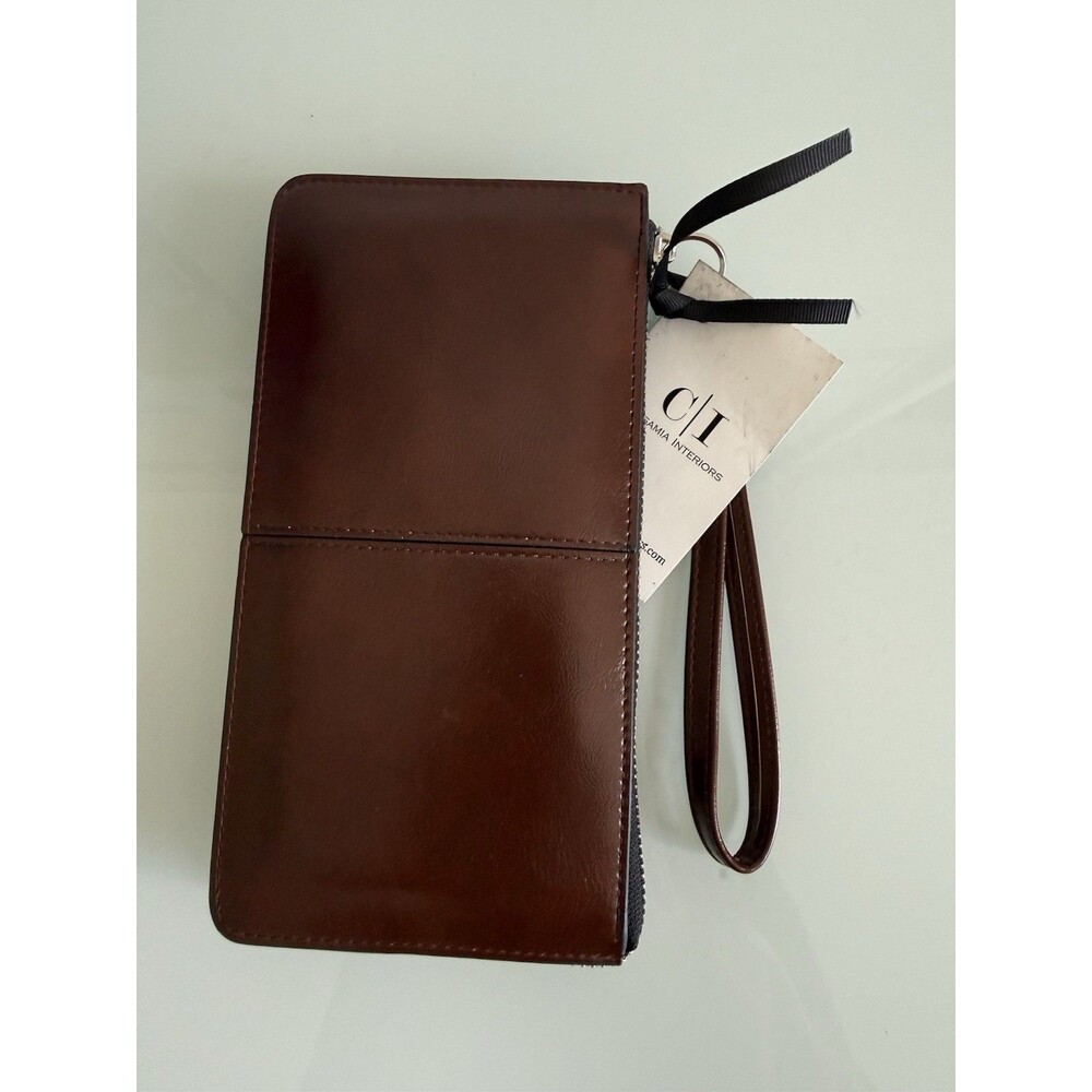 ✿ Cassina Interiors Brown Leather Wristlet Clutch Wallet NWT